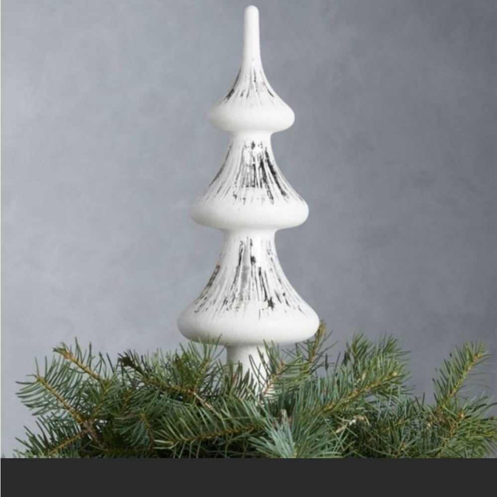 HOME | Crate & Barrel Glass White & Silver Tree Topper NEW IN BOX